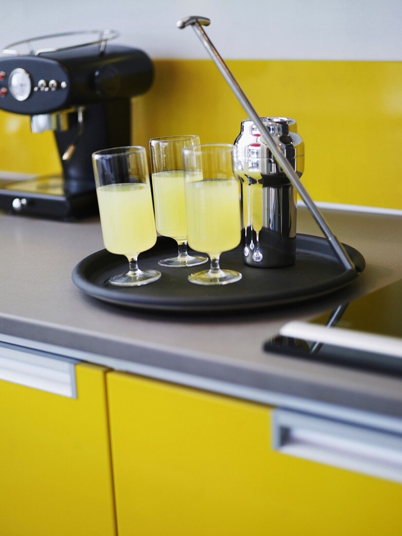 Glasses of lemonade in a kitchen