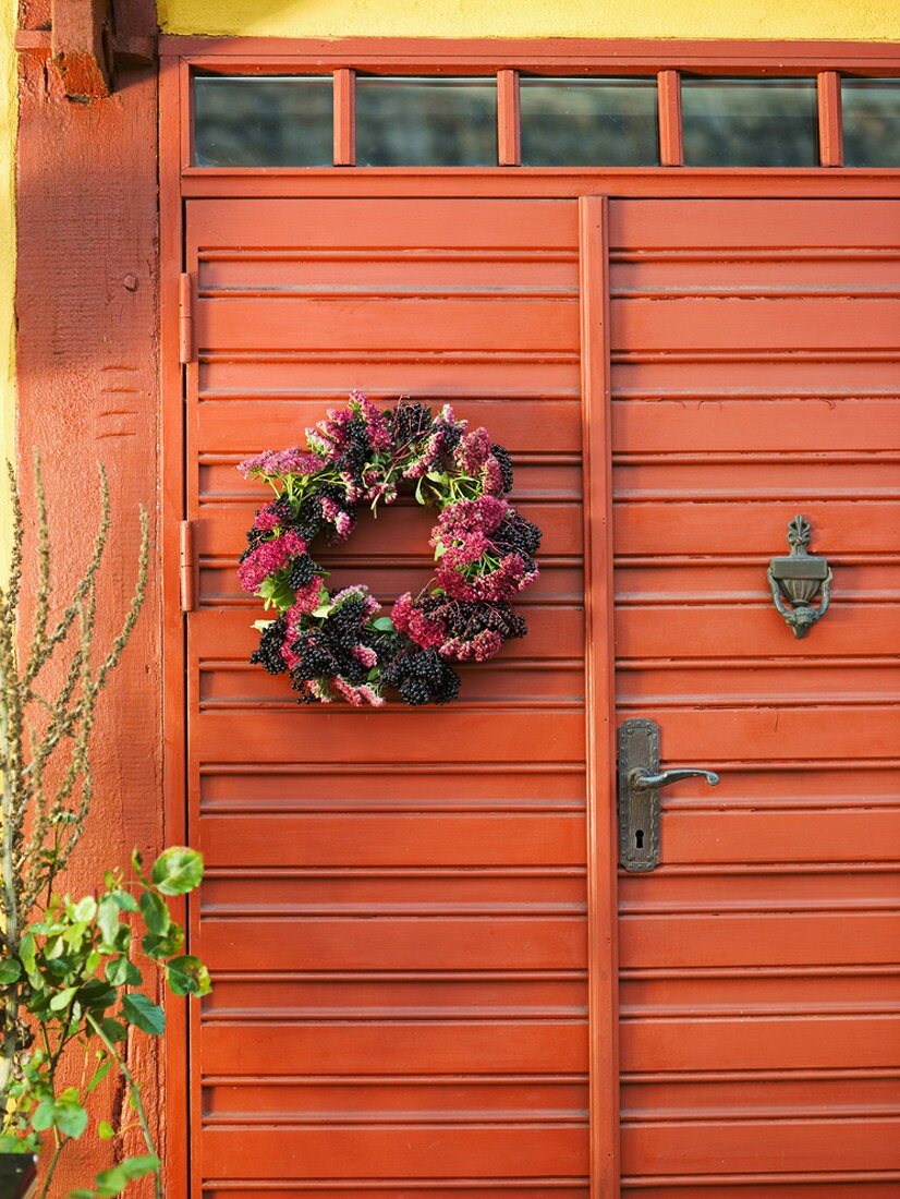 Flower wreath on a house door
