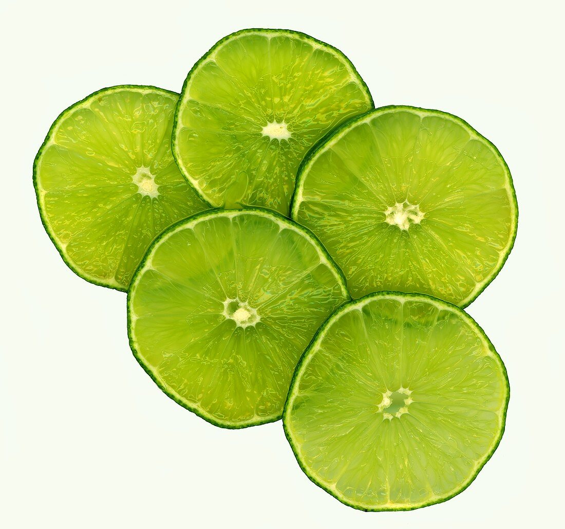 Five slices of lime (overhead view)