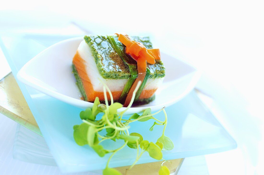 Vegetable terrine with salmon cream