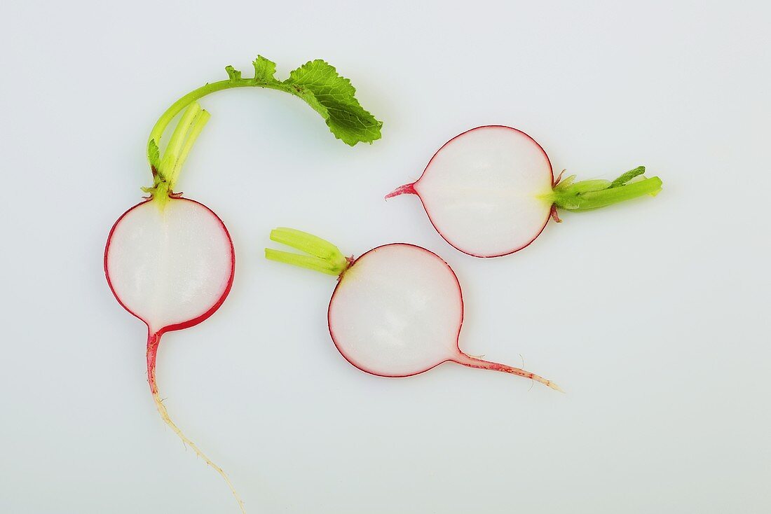 Three slices of radish with leaves