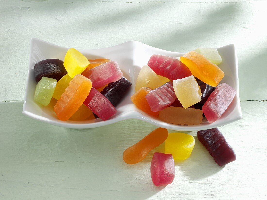 Wine gums in small dishes