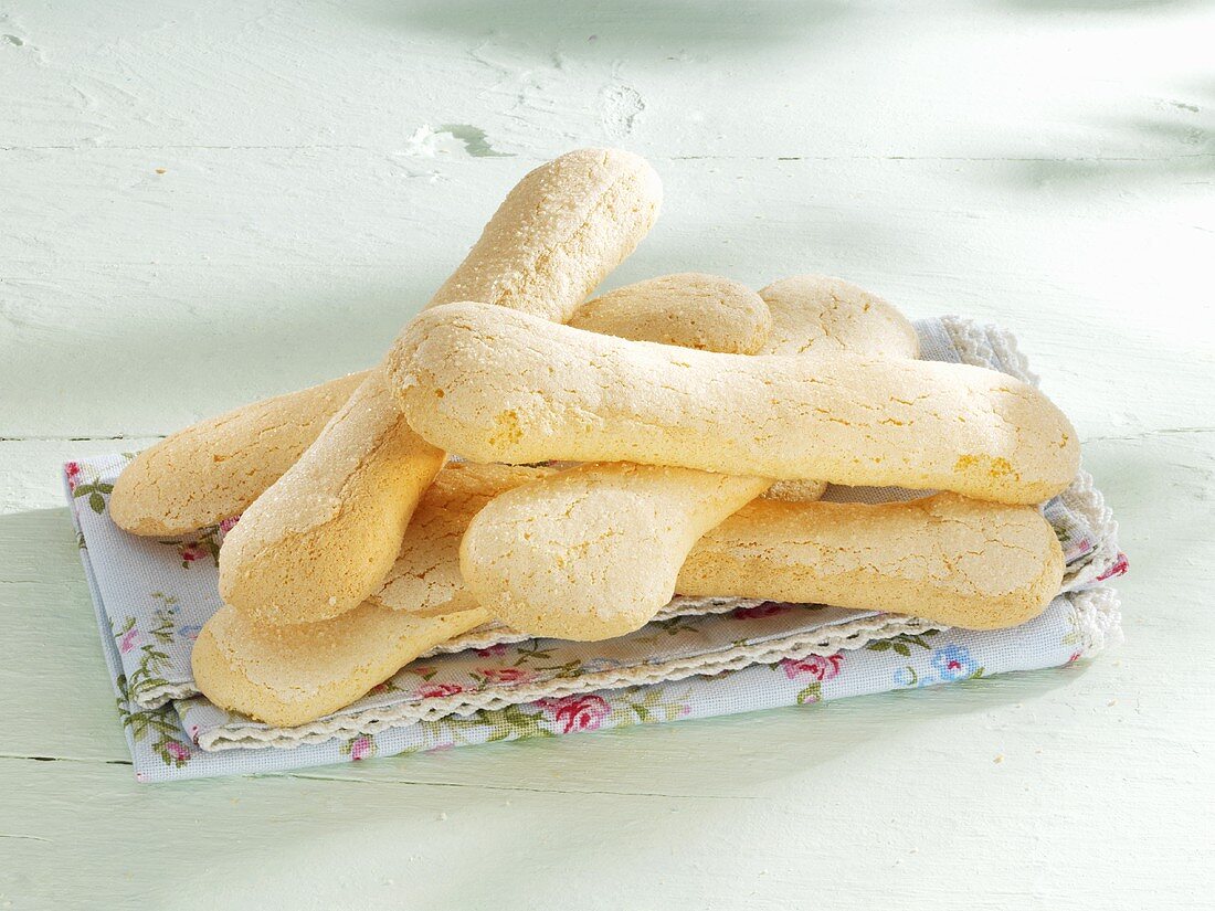 Home-made sponge fingers on a cloth