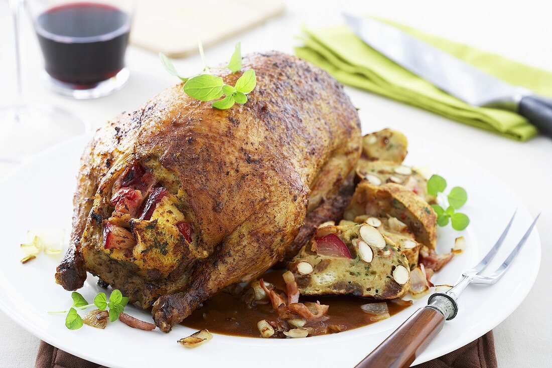 Duck with plum and nut stuffing