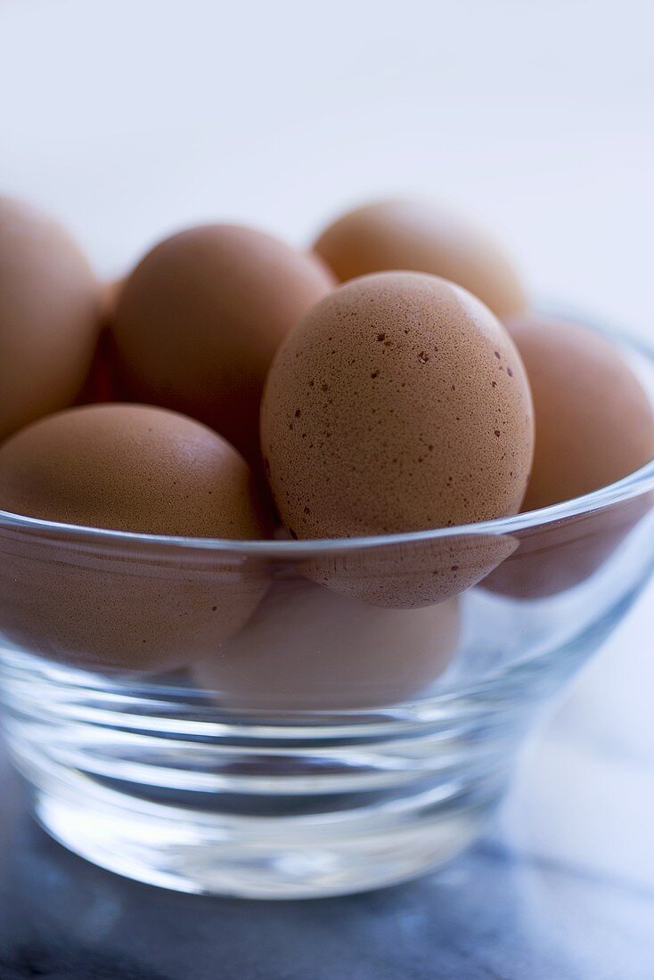 Glass Bowl of Organic Brown Eggs