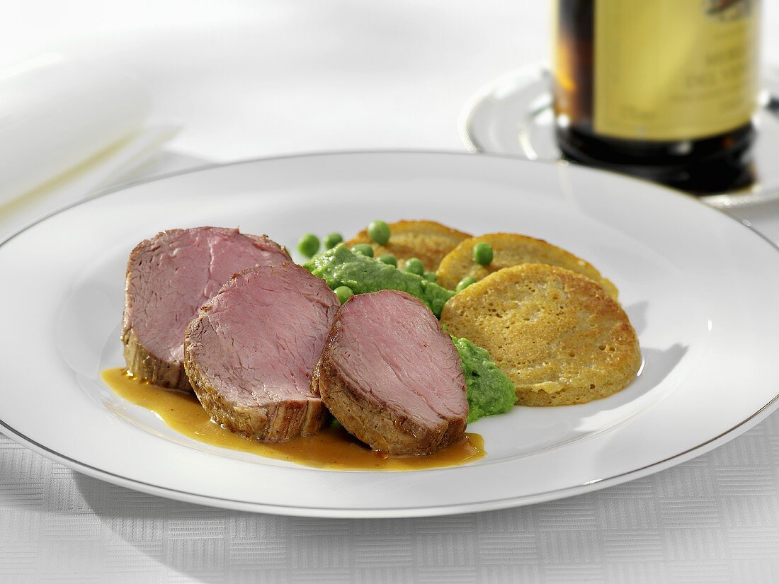 Veal medallions with pea puree