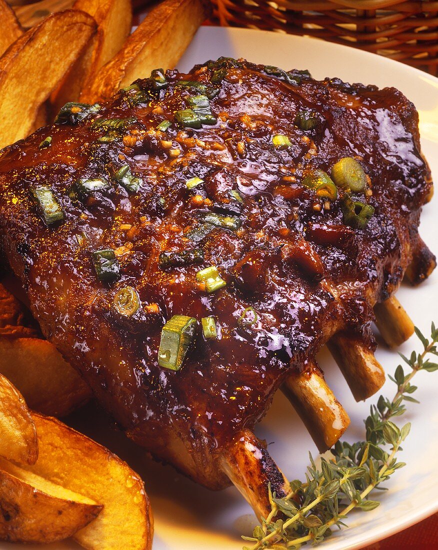 Barbecue Pork Ribs with French Fries