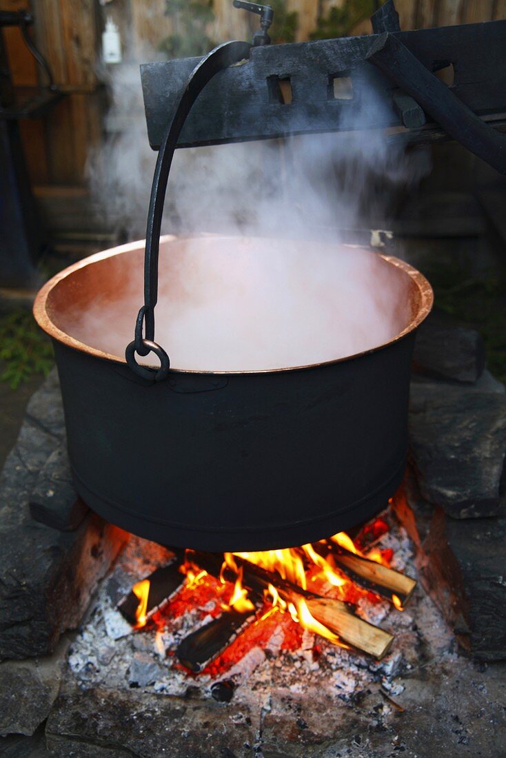 Steaming pot over a campfire (Sweden)