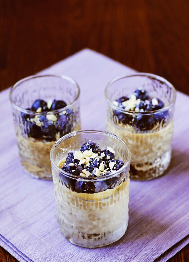 Blueberry desserts in three glasses