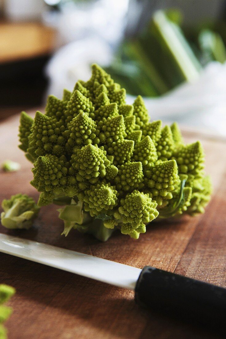 Romanesco broccoli on chopping board