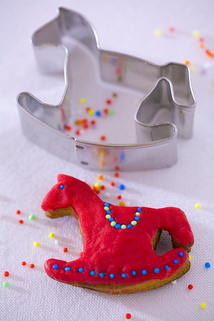 A rocking horse biscuit with cutter