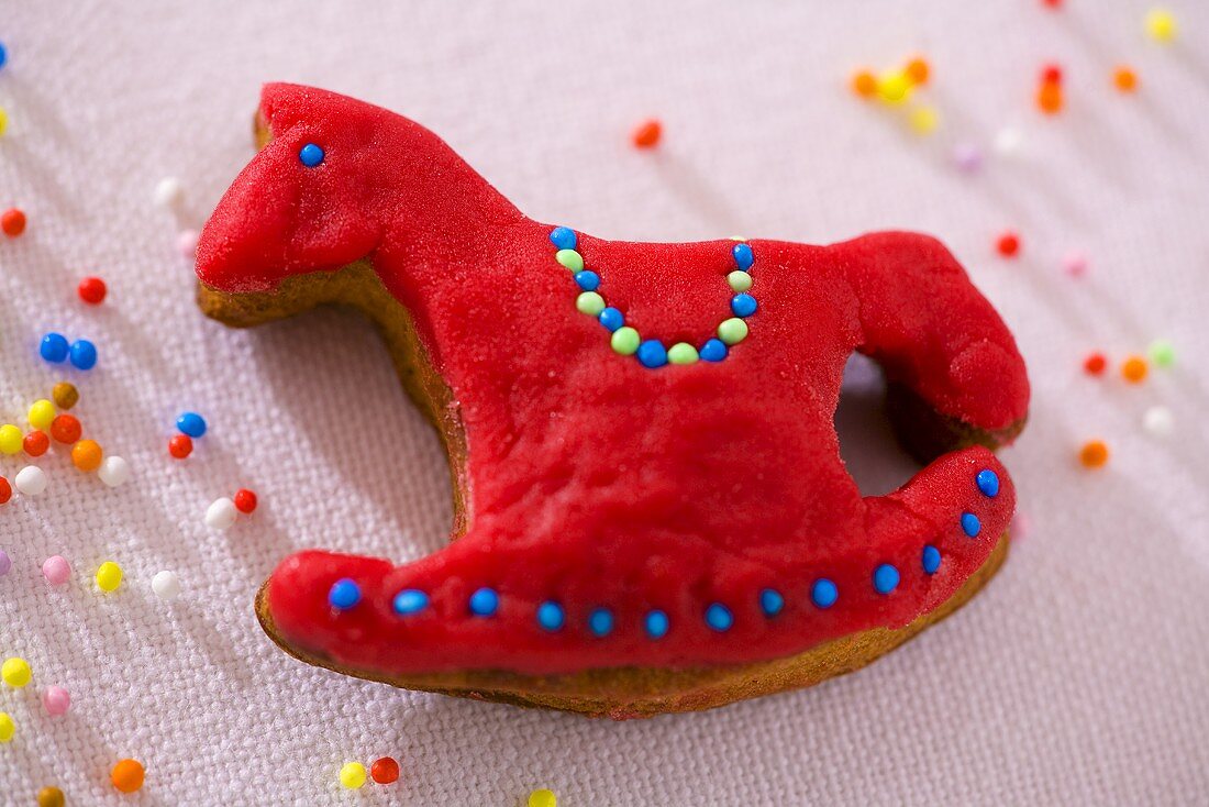 A red rocking horse biscuit