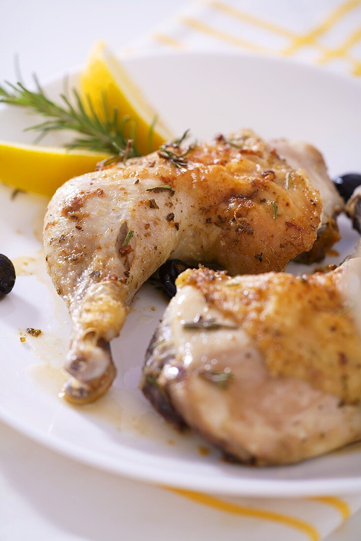 Chicken legs with olives and rosemary