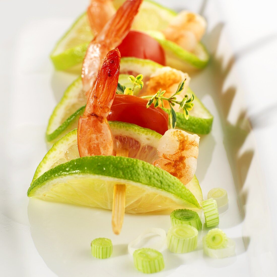 Prawn, lime and tomato skewer