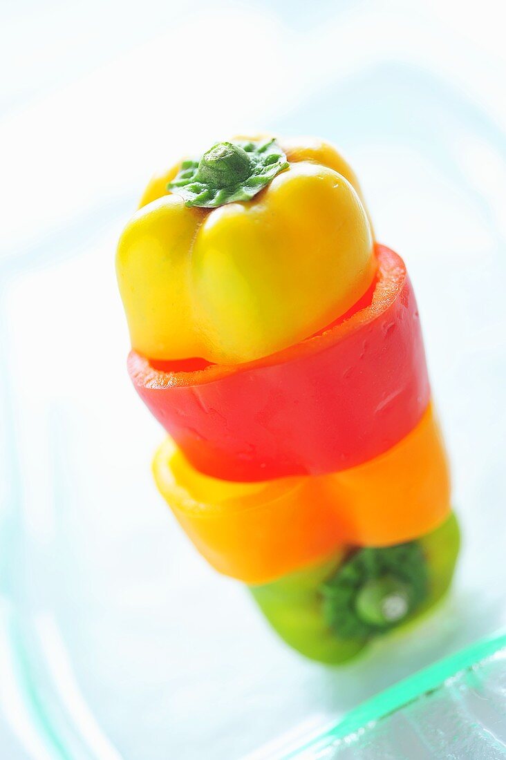 Tower of red, yellow and green pepper slices