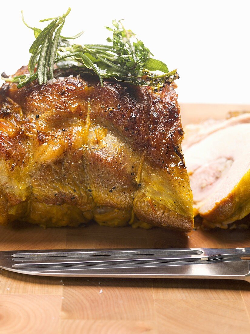 Stuffed breast of veal, partially carved