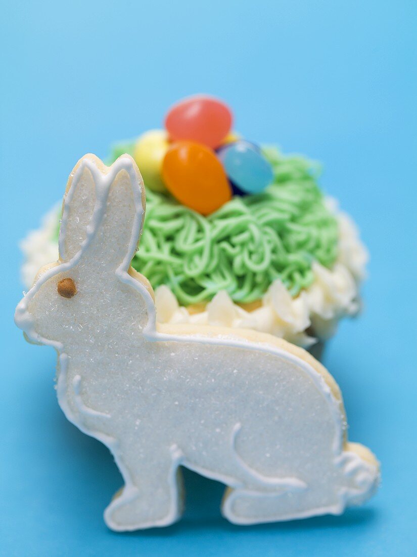 Cupcake with jelly beans and Easter Bunny