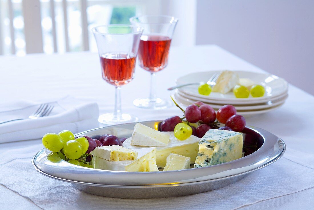 Cheese platter with grapes