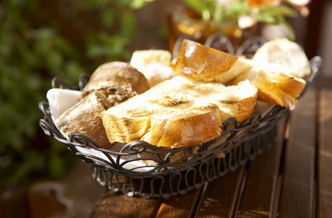 Bread products for breakfast in bread basket
