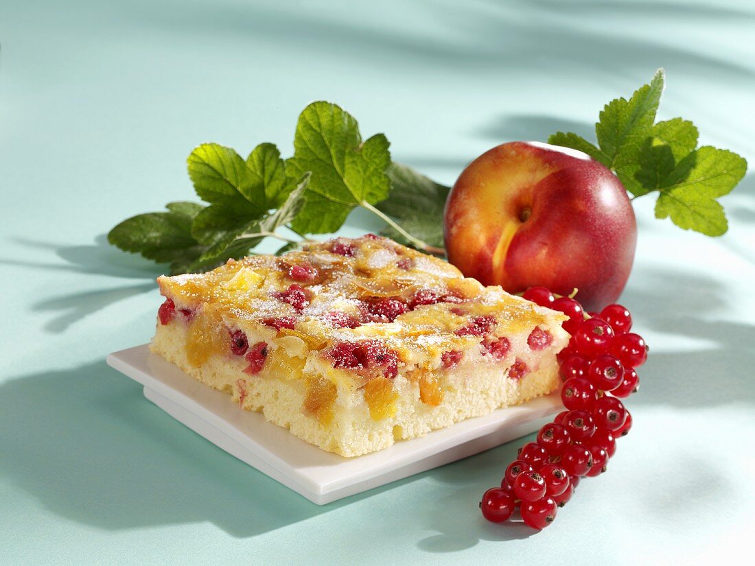 Nectarine and redcurrant slice