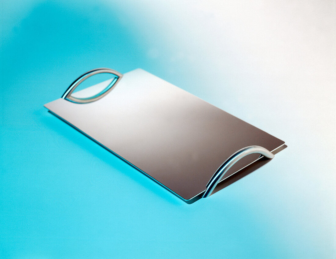 Silver platter on blue background