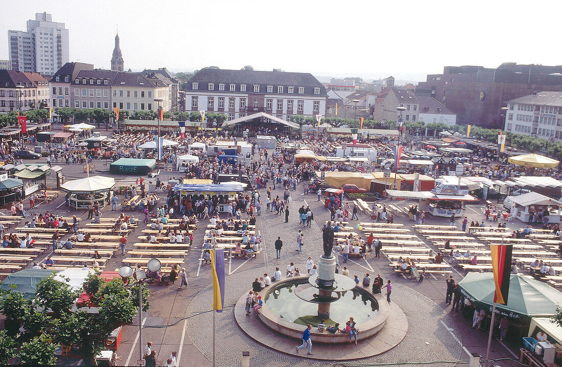 View of market in old town of Saarlouis, Saarland, Germany