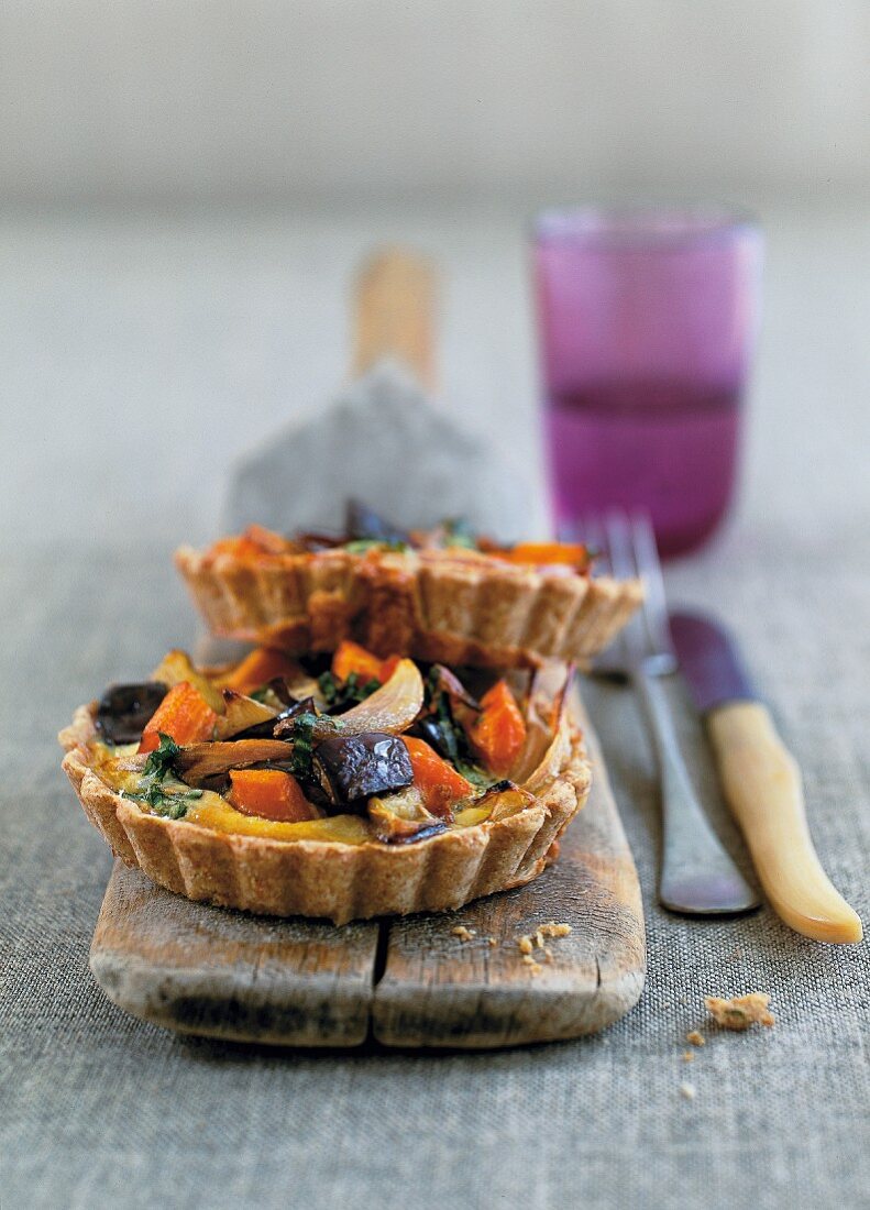 Poppy seed and aubergine tartlets