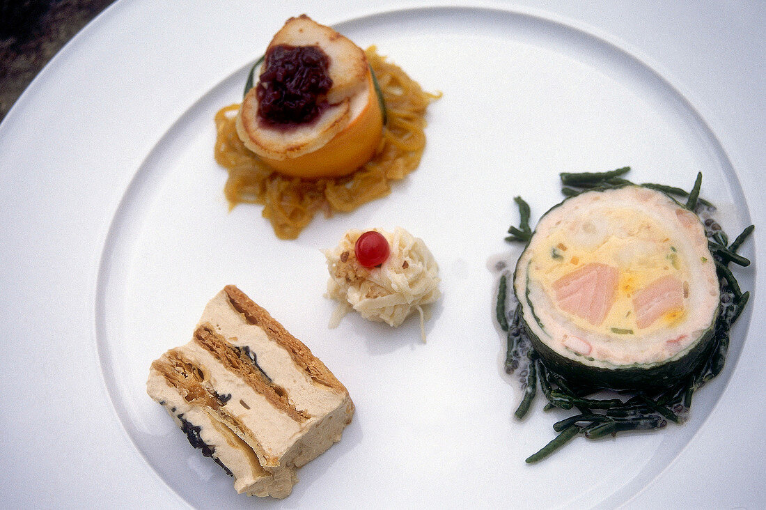 Close-up of terrine of north sea fish caviar cream on plate