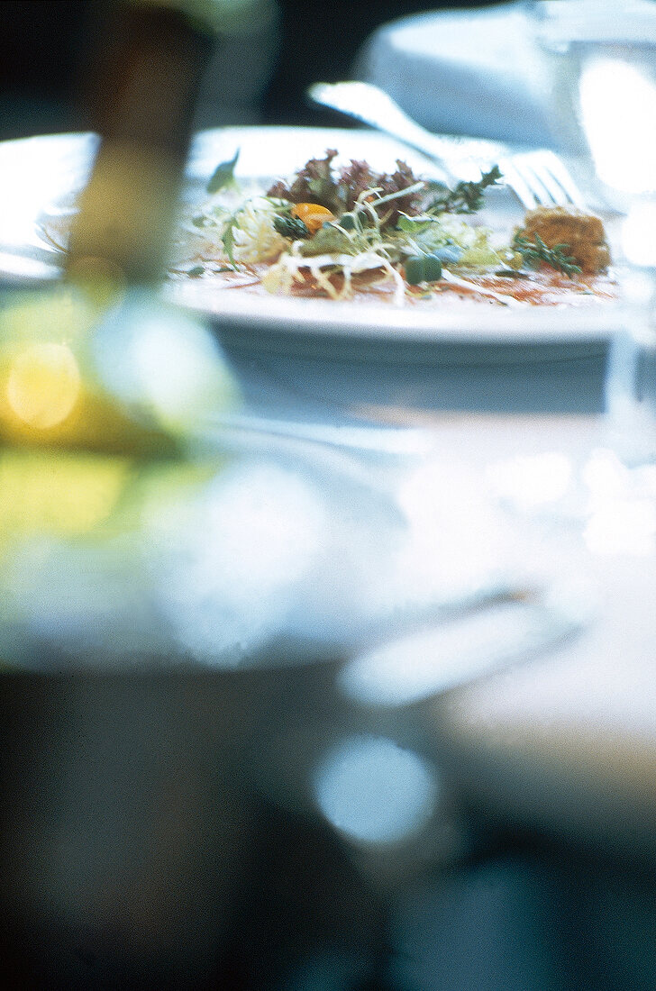 Lamb Carpaccio with red pesto sauce on plate