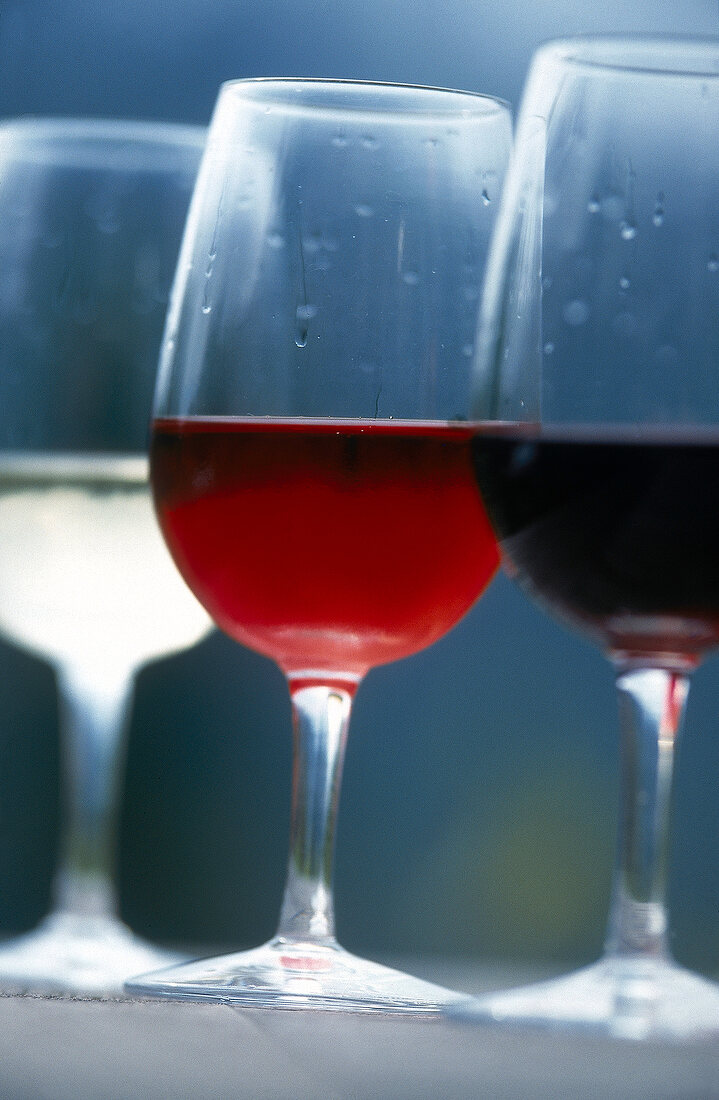 Close-up of red, rose and white Portuguese wine
