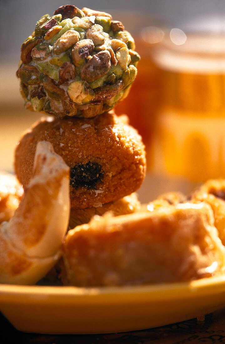 Close-up of stack of oriental tea biscuits