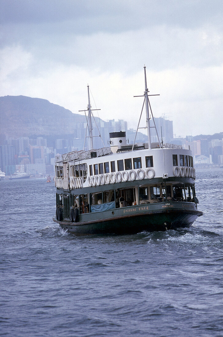 Star ferry sailing on sea at Kowloon, Hong Kong, China