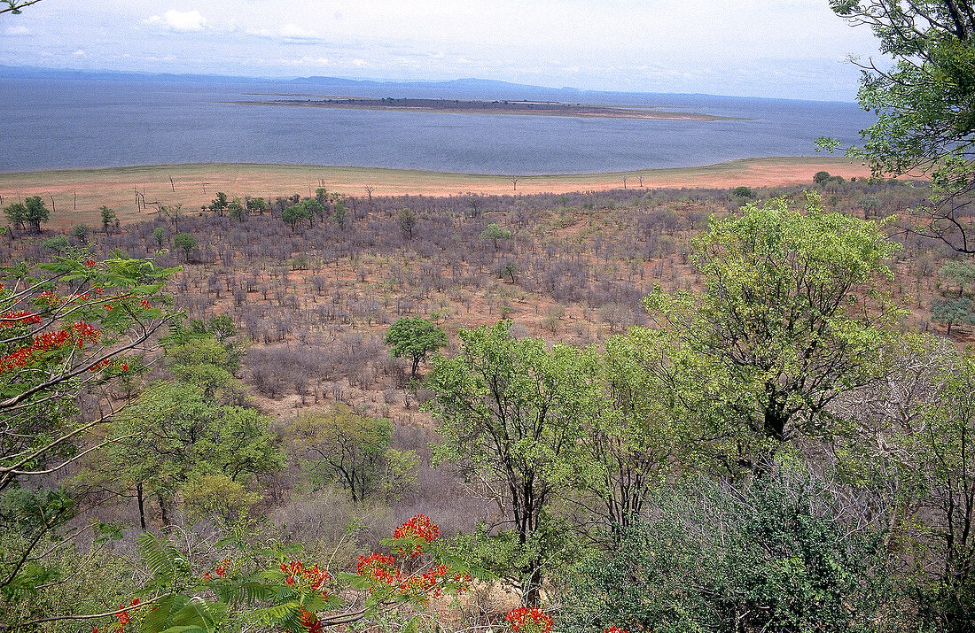 View of landscape and Lake Kariba in Zimbabwe