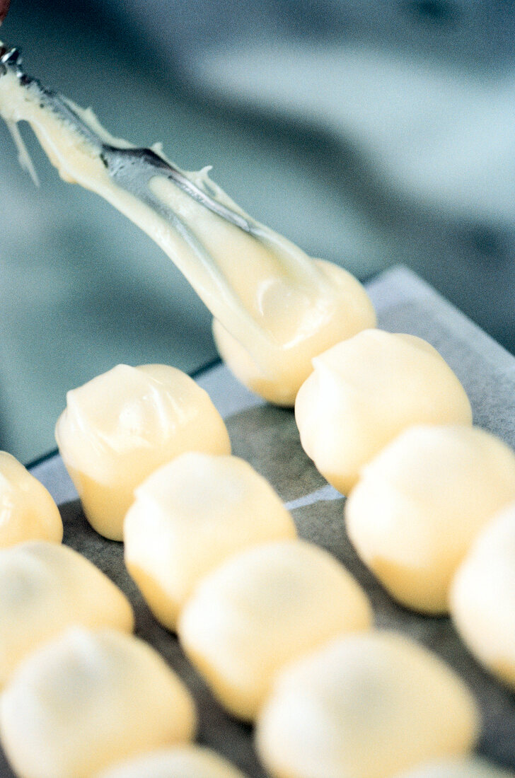 Close-up of white chocolates from Belgium