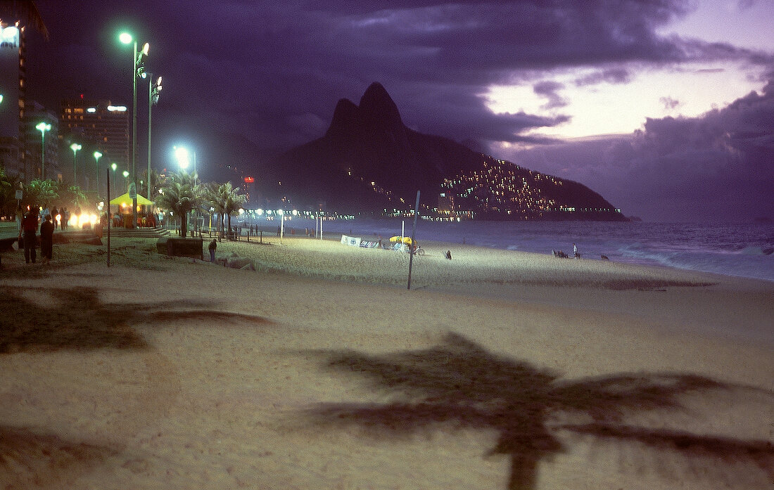 View of Ipanema beach at dusk, Rio de Janeiro, Brazil