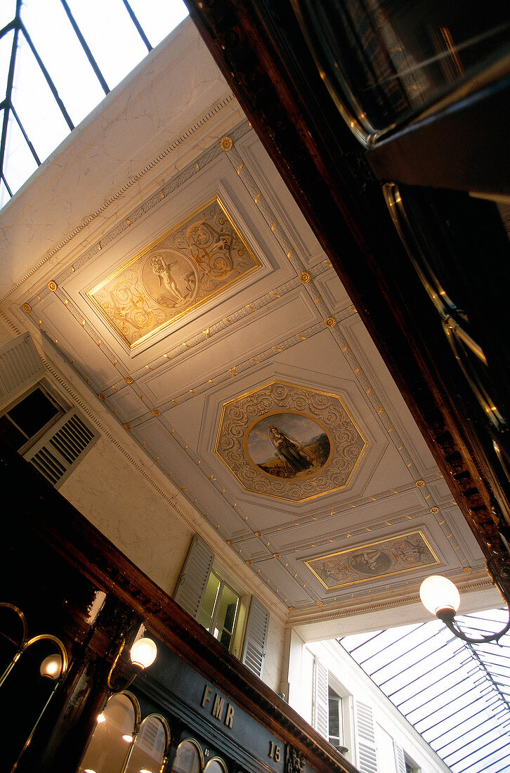 Ceiling of Galerie Vero Dodat passage in Paris, France