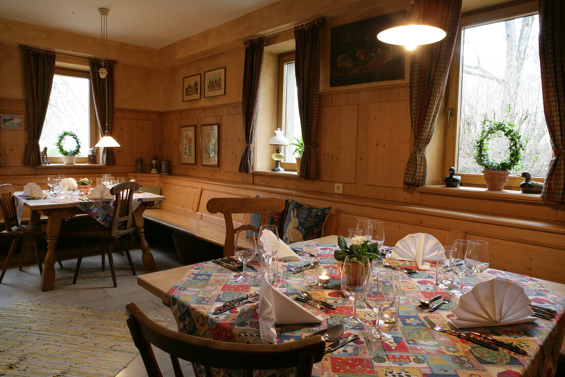 Tables laid in restaurant, Germany