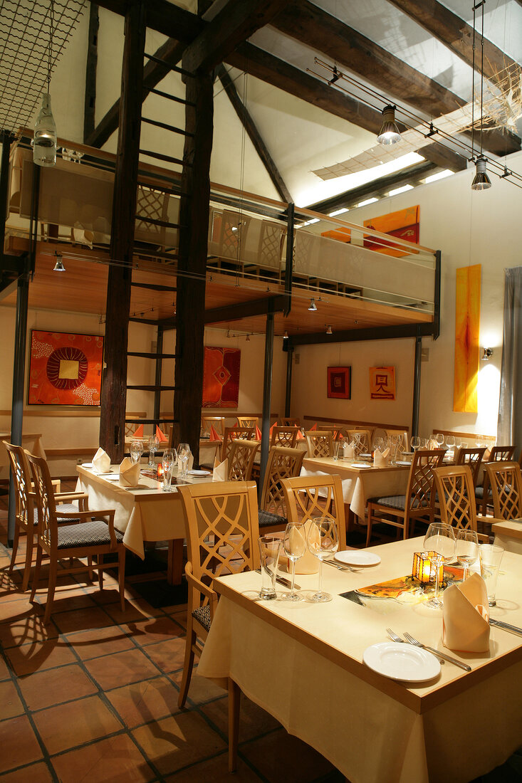 Tables laid in restaurant, Germany