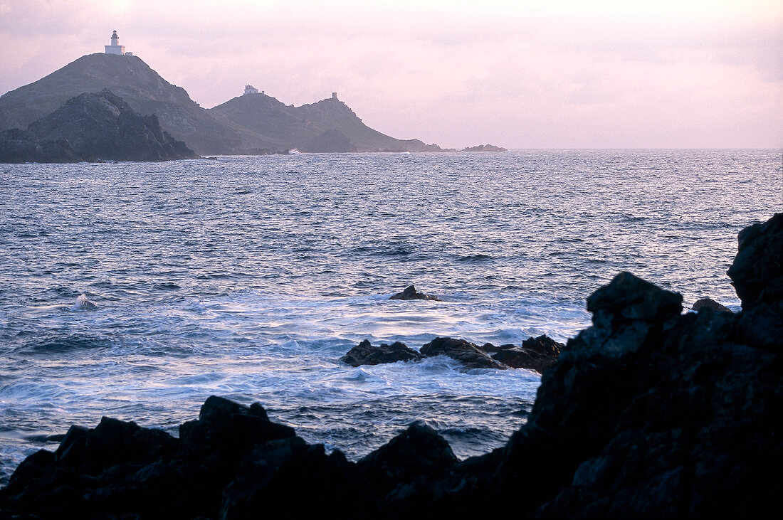 View of sea on coast of Corsica, France