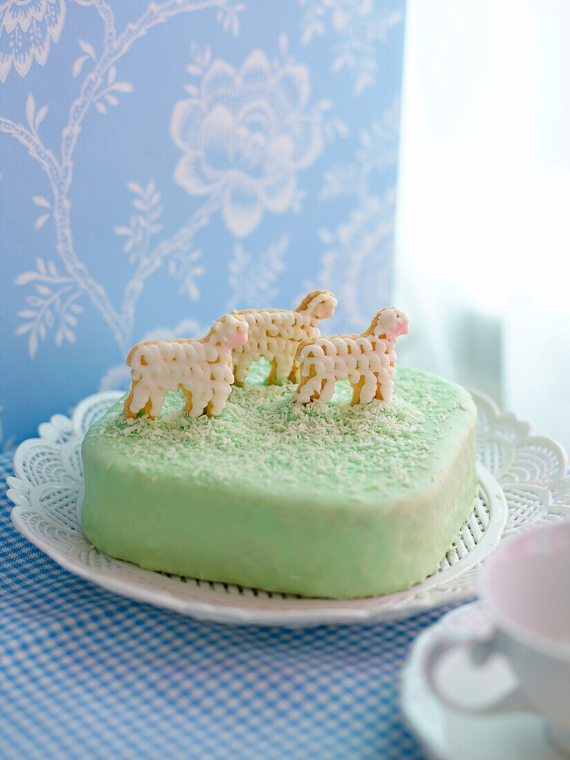 Sugar lambs on carrot cake