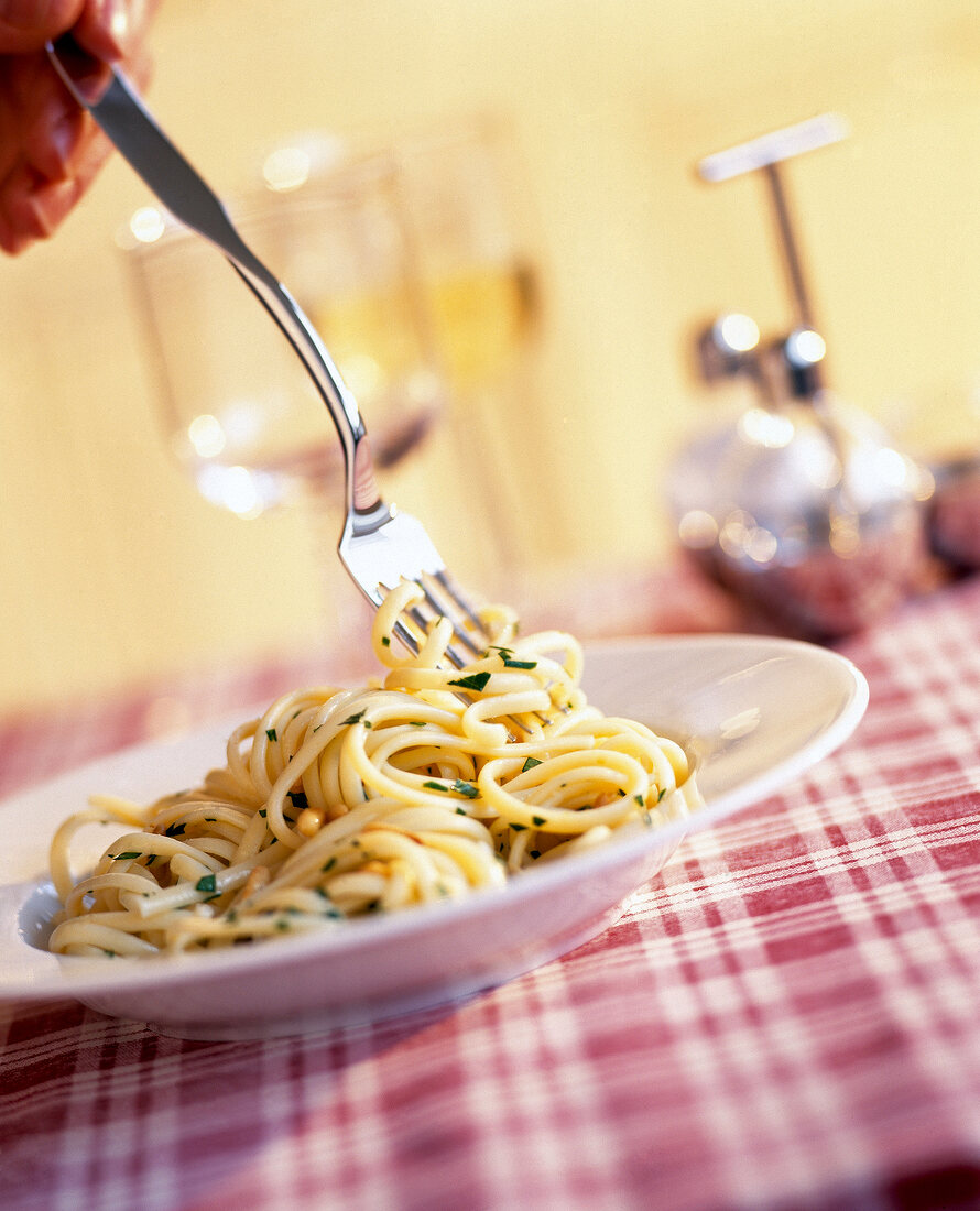 Macaroni with butter on plate