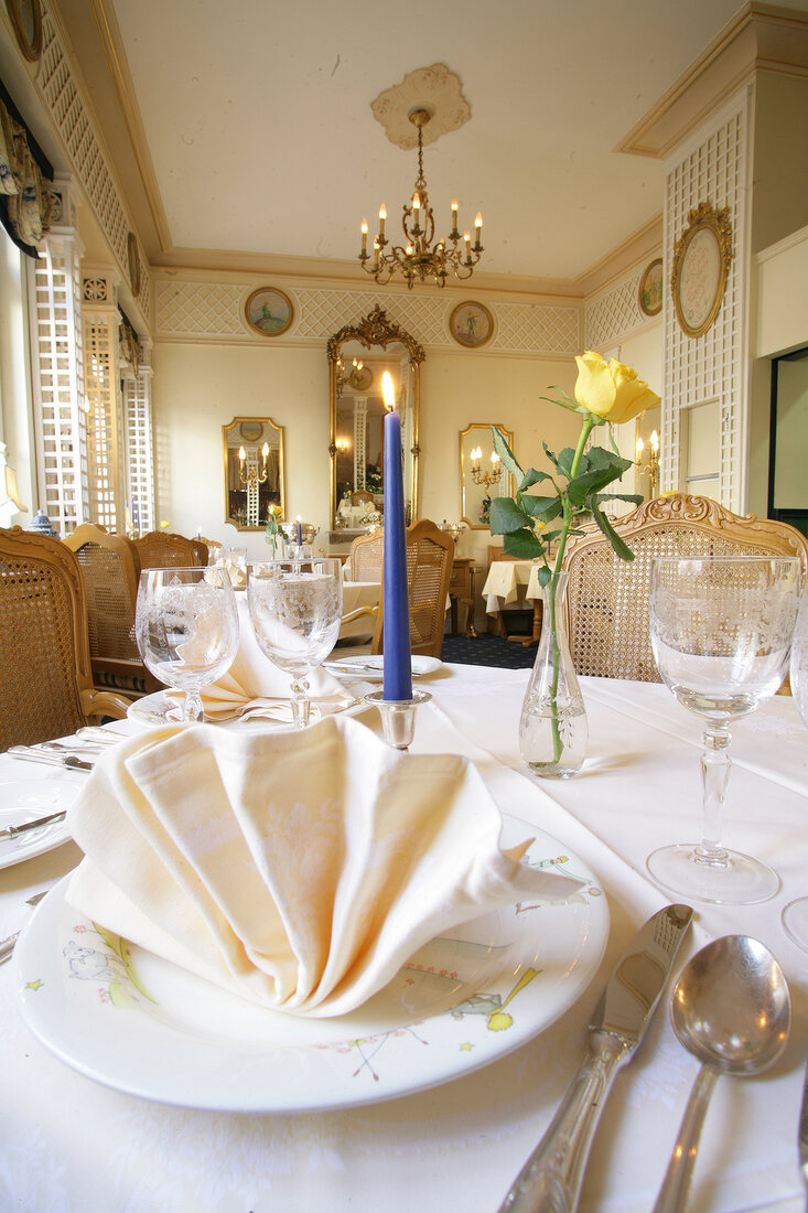 Close-up of table laid in restaurant, Germany