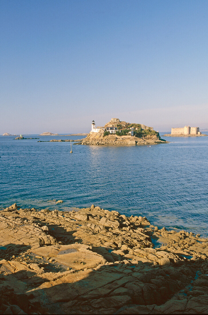 View of Castle of Taurus from coast, Brittany, France