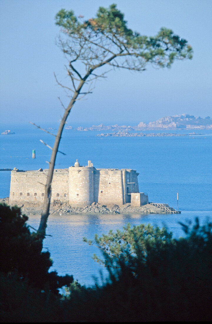 View of Castle of Taurus from coast, Brittany, France