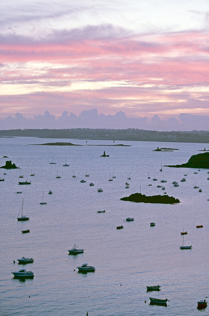 View of fishing boats on sea