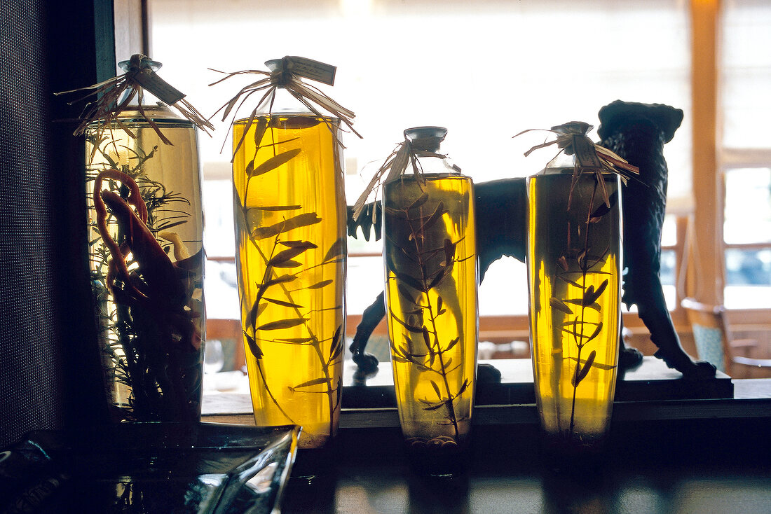 Various bottles of olive oil