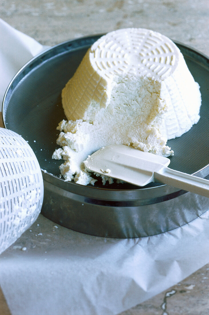 Freshly prepared ricotta cheese