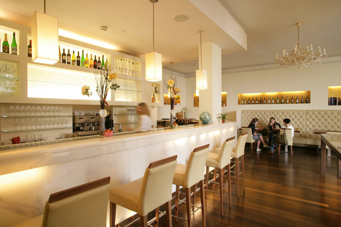 View of bar counter at Rathaus Wein & Design, Vienna, Austria