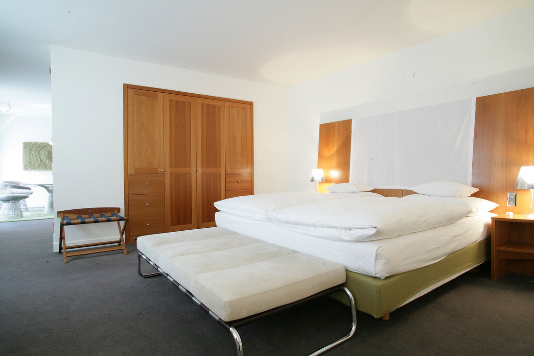 View of bedroom in hotel, Austria