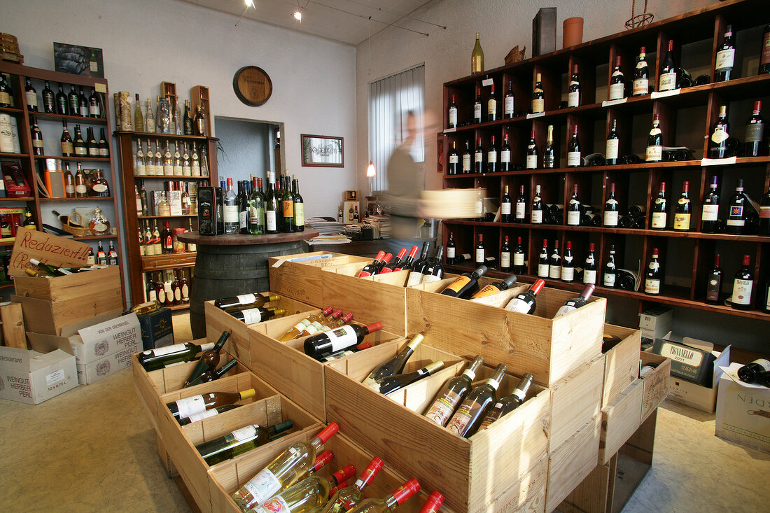 Interiors of wine shop in Germany, blurred motion